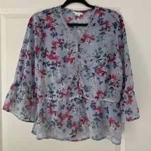 Liz Claiborne Floral Blouse - Blue and Red